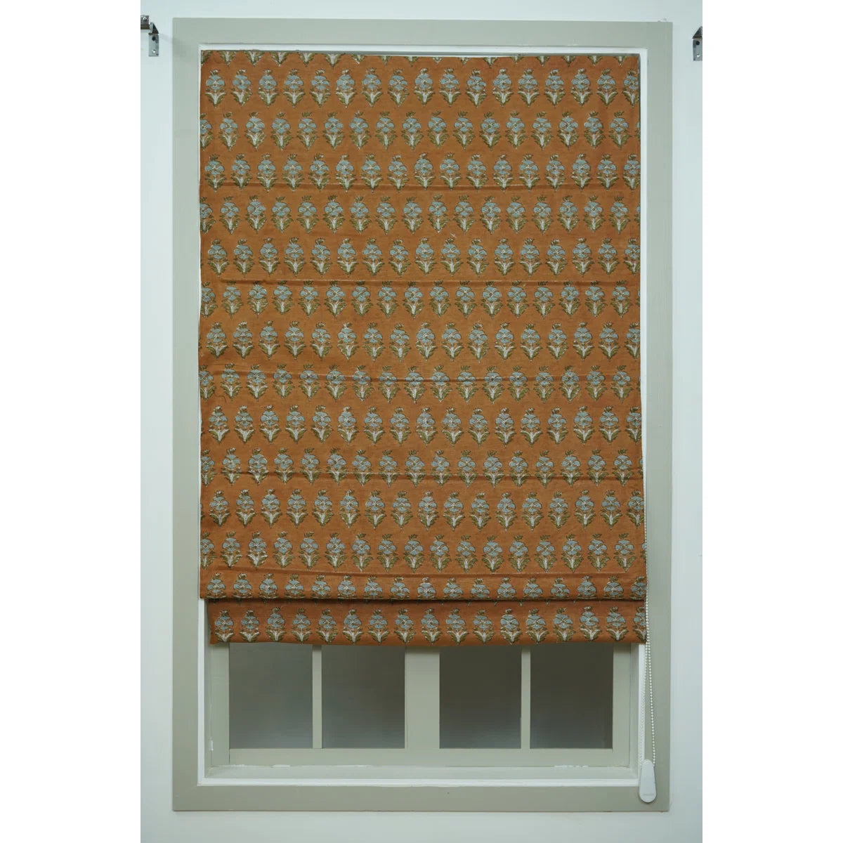 Mormukut Rust Floral Block Print Thick Linen Roman Shade