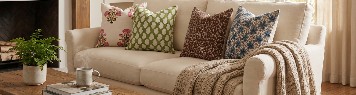 Summer Block Print Linen Pillow Cover