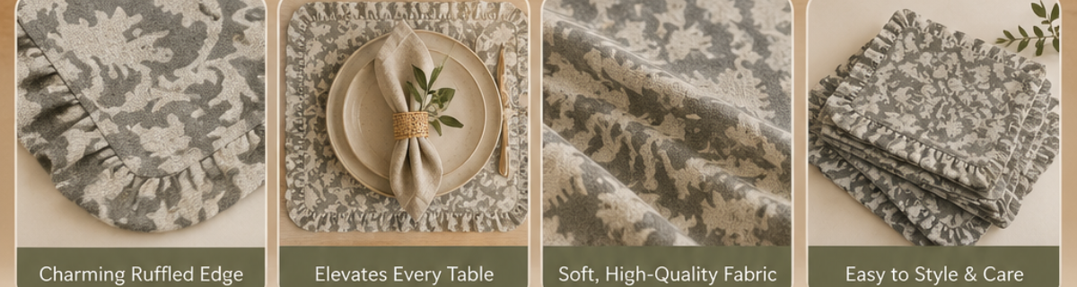 Pure Linen Block Printed Floral Frill Napkins
