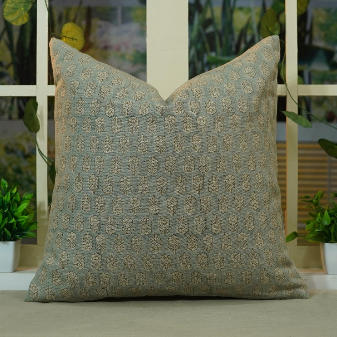 Square/Lumber block print pillow cover- Thick Linen- TULSI BUTI - Fabdivine