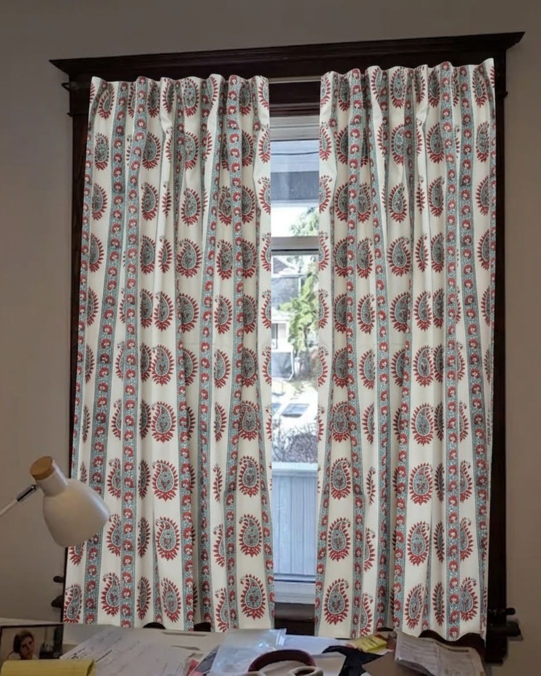 Handmade Red Floral Linen Flat Curtains - Lakshita