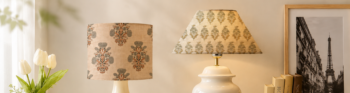 Custom Size Block Printed Linen Lampshade
