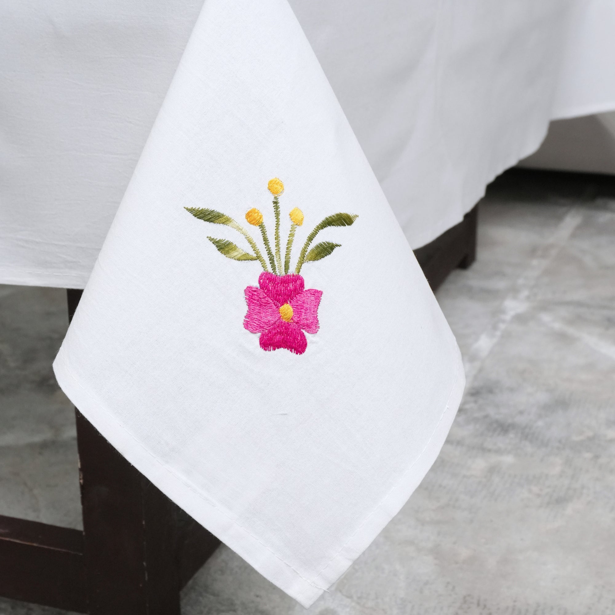 Pink Floral Boho Embroidered Pure Cotton Table Cover