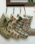 Christmas Stockings Modern Farmhouse Decor Hand Block Printed in Linen Personalized Decorative Stockings - Bijhni