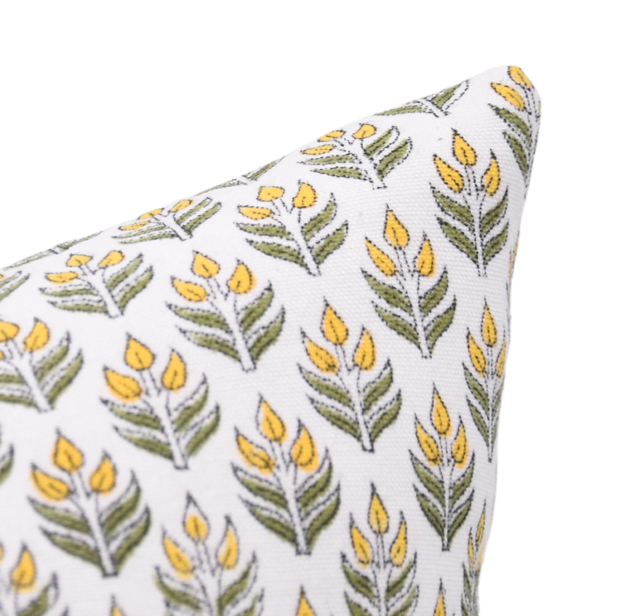 Block print thick cotton white throw pillow cover- ALIA Yellow and White - Fabdivine