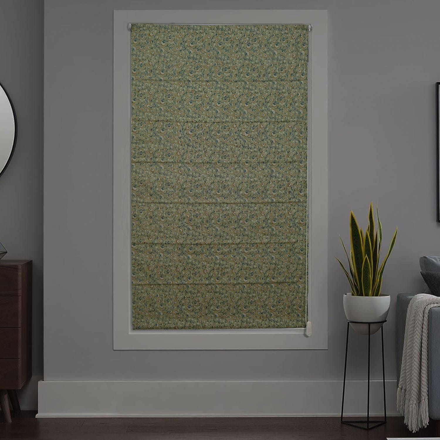 Hand Block Printed Floral Linen Window Valance Blackout Roman Shade - HIMACHAL