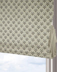 Indian Block Printed Boho Floral Roman Shade in Brown & Gray Pure Linen Window Covering - Diwali Flower