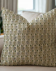 Handblock Printed Living Room Duck Canvas Throw Pillow Cases in Green & Gray Vine Print - KERSANGARI