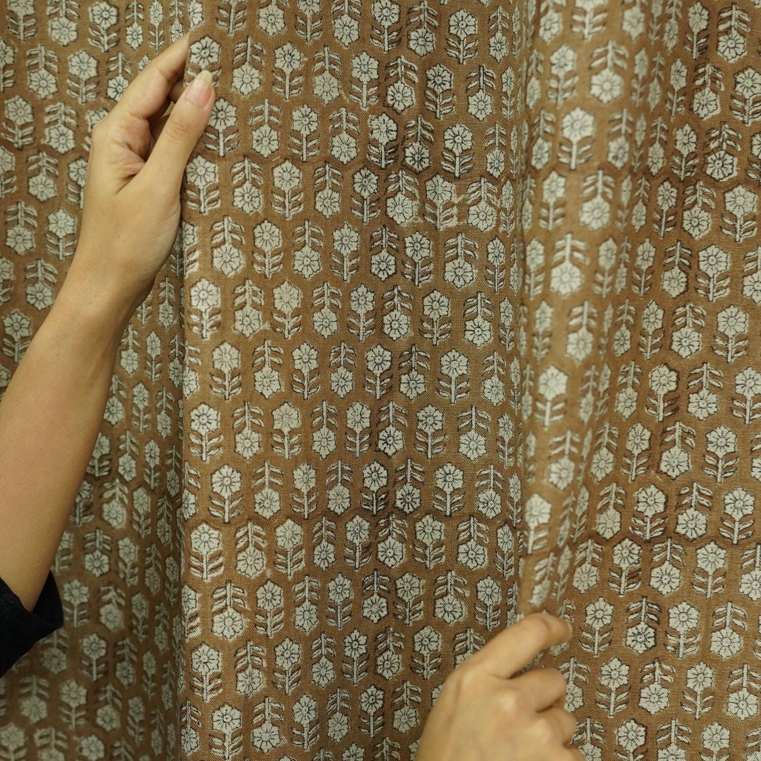 Linen Block Print Curtains - Minimalist Indian Window Treatments - Tulsi Buti