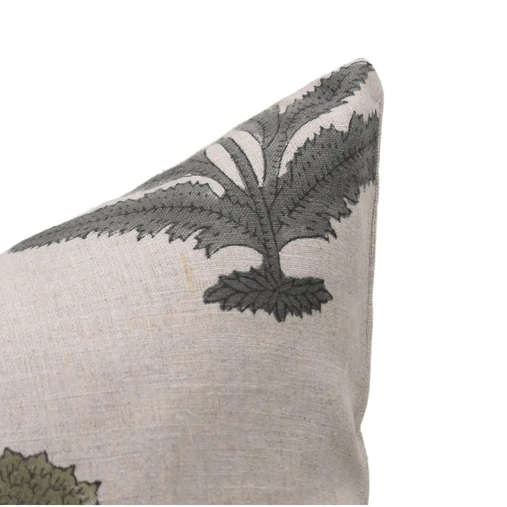 Olive Block Print Badshah Natural Pure Linen Cushion Cover 