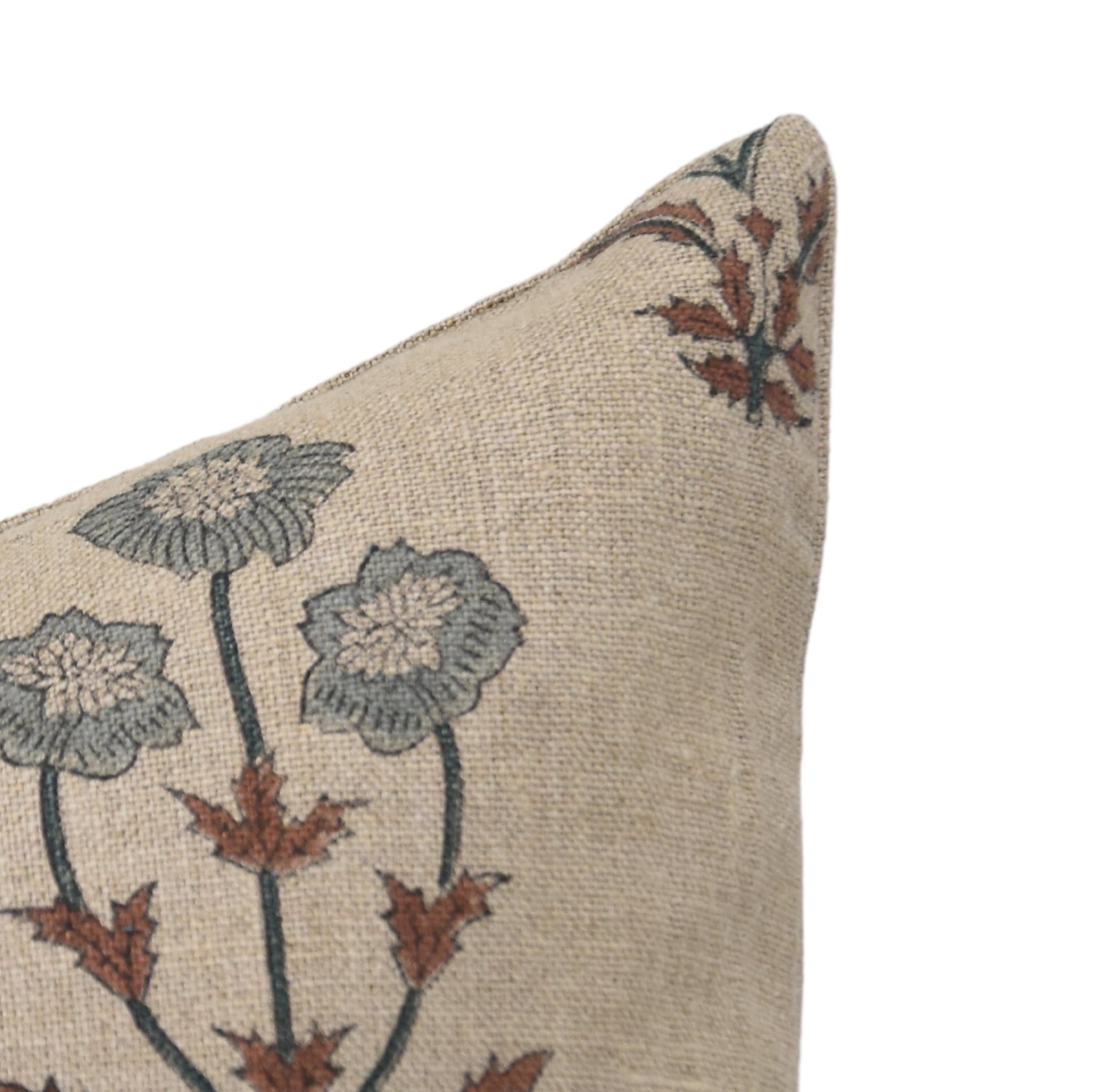 Handmade Gray Floral Linen Cover - Amitabh