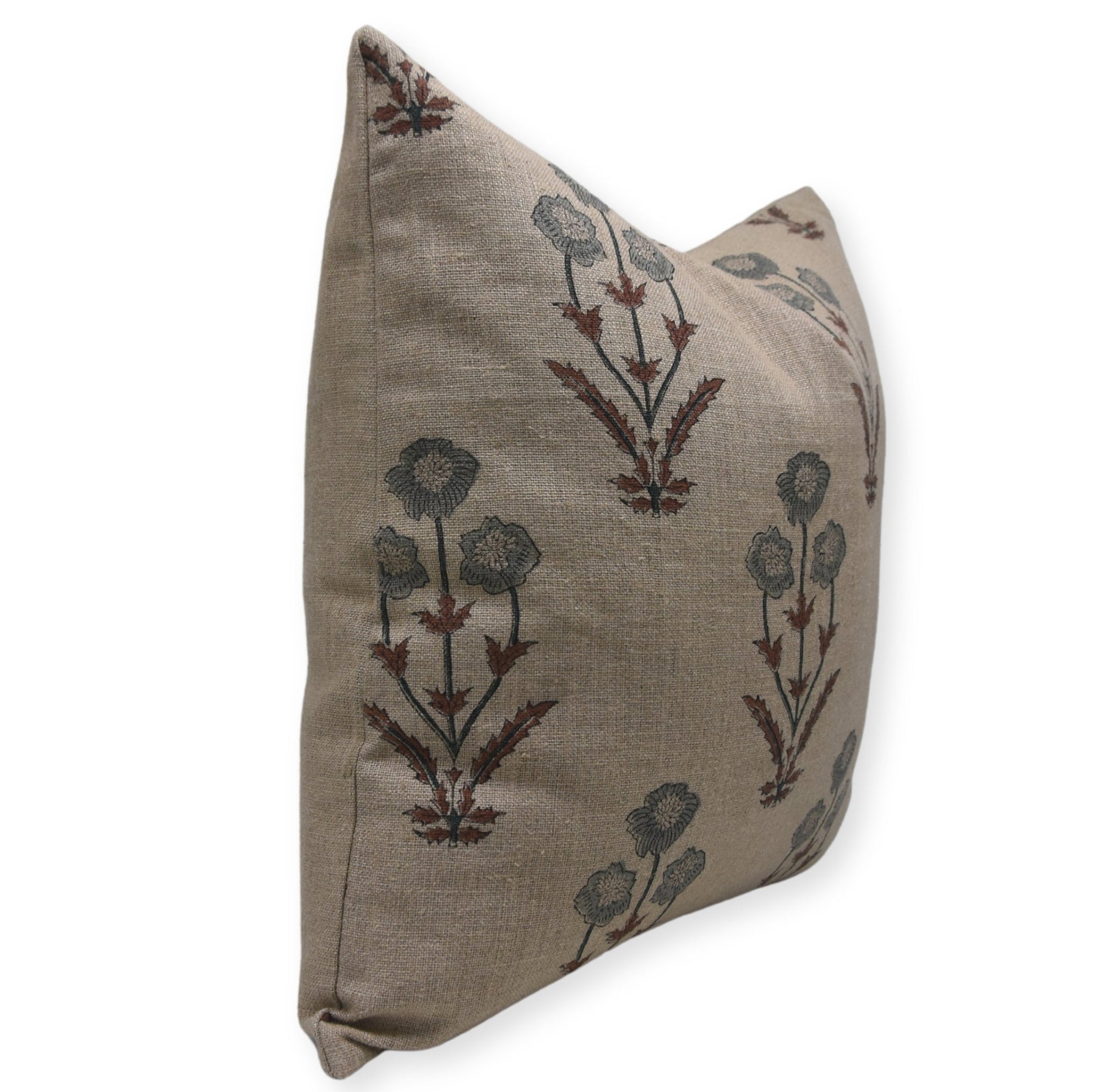 Handmade Gray Floral Linen Cover - Amitabh