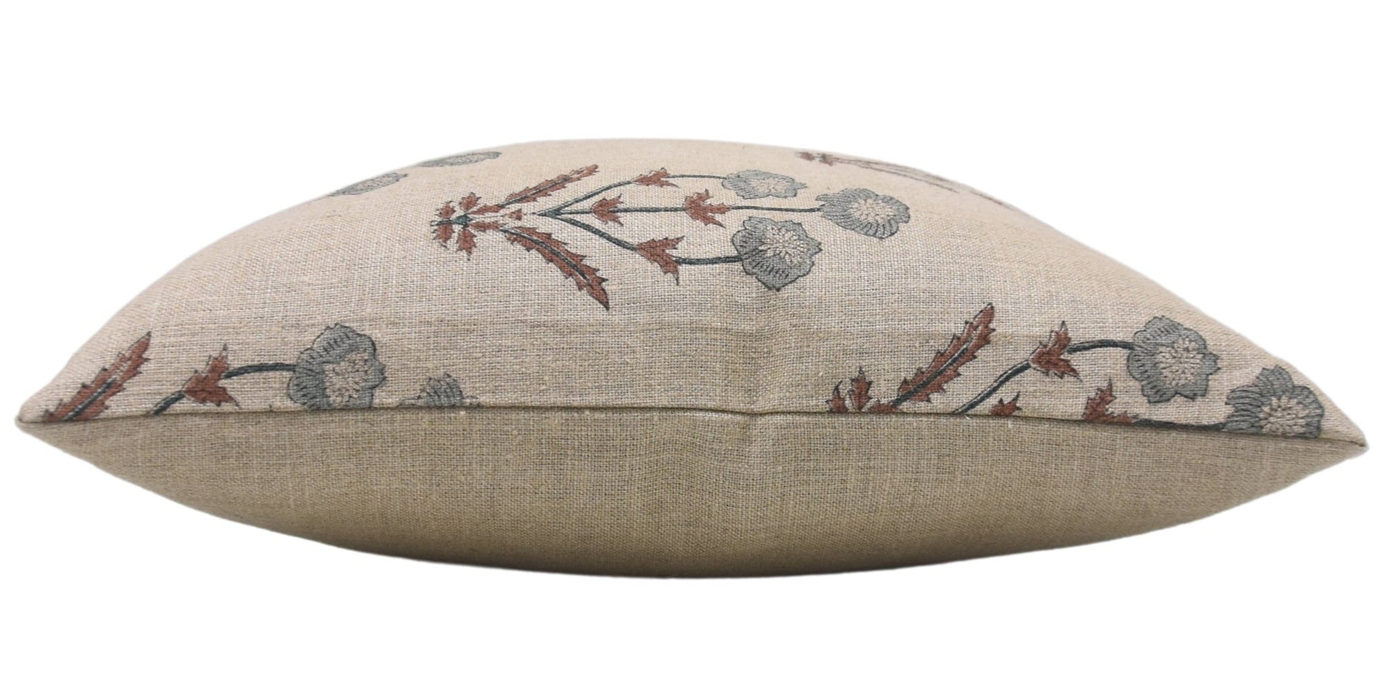 Handmade Gray Floral Linen Cover - Amitabh