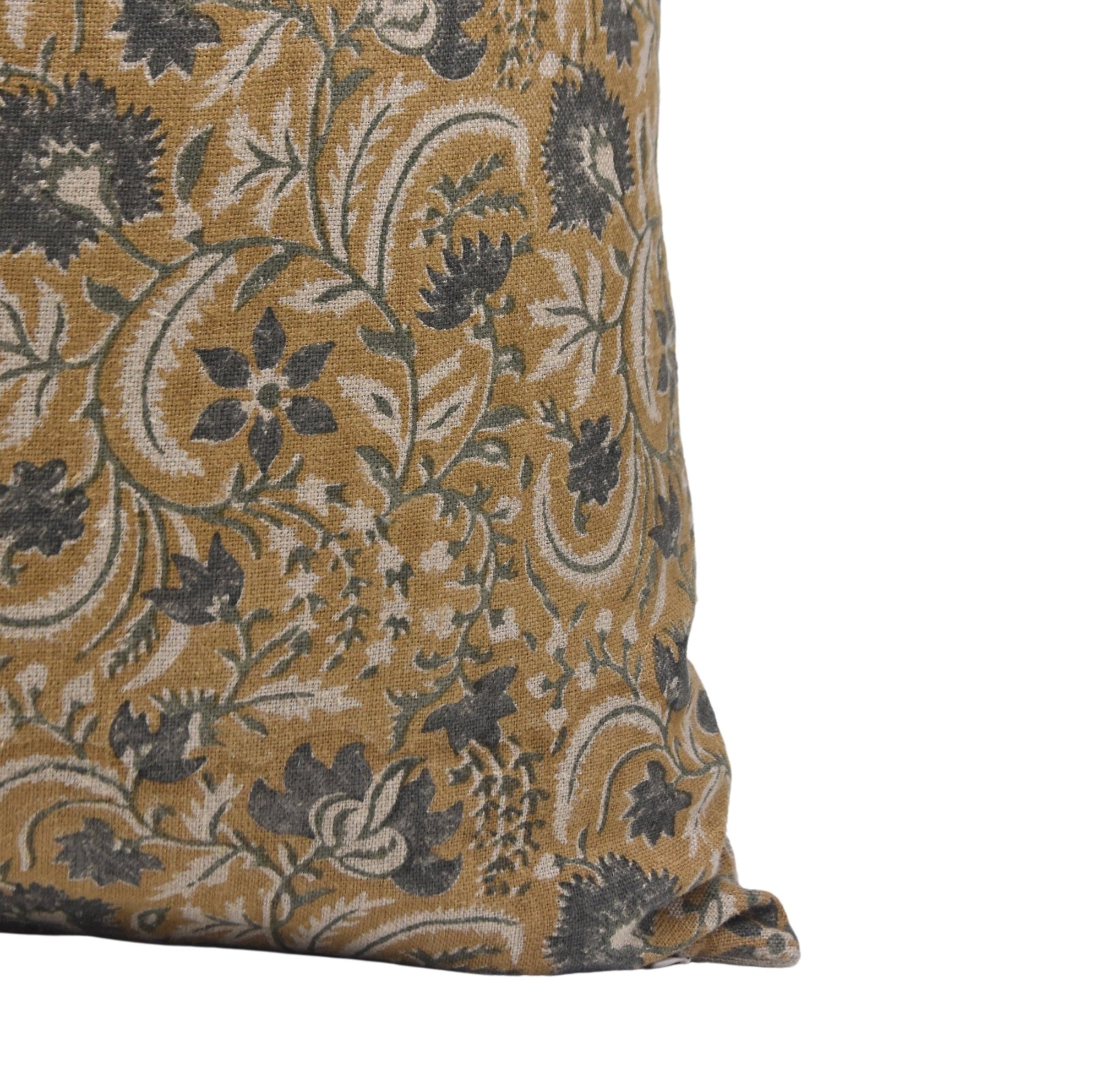 Square block print pillow cover in thick linen - KUNDANVAN - Fabdivine