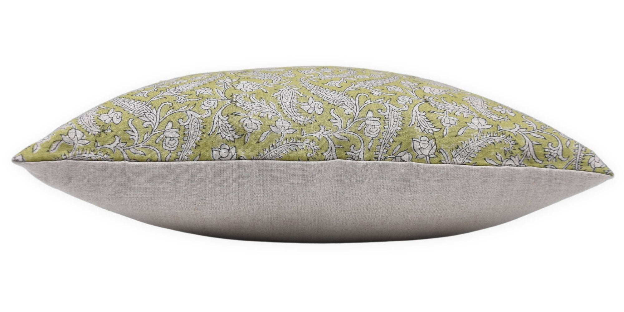 Block Print Pure Linen Pillow Cover - BLACK FOREST | GREEN + GREY - Fabdivine