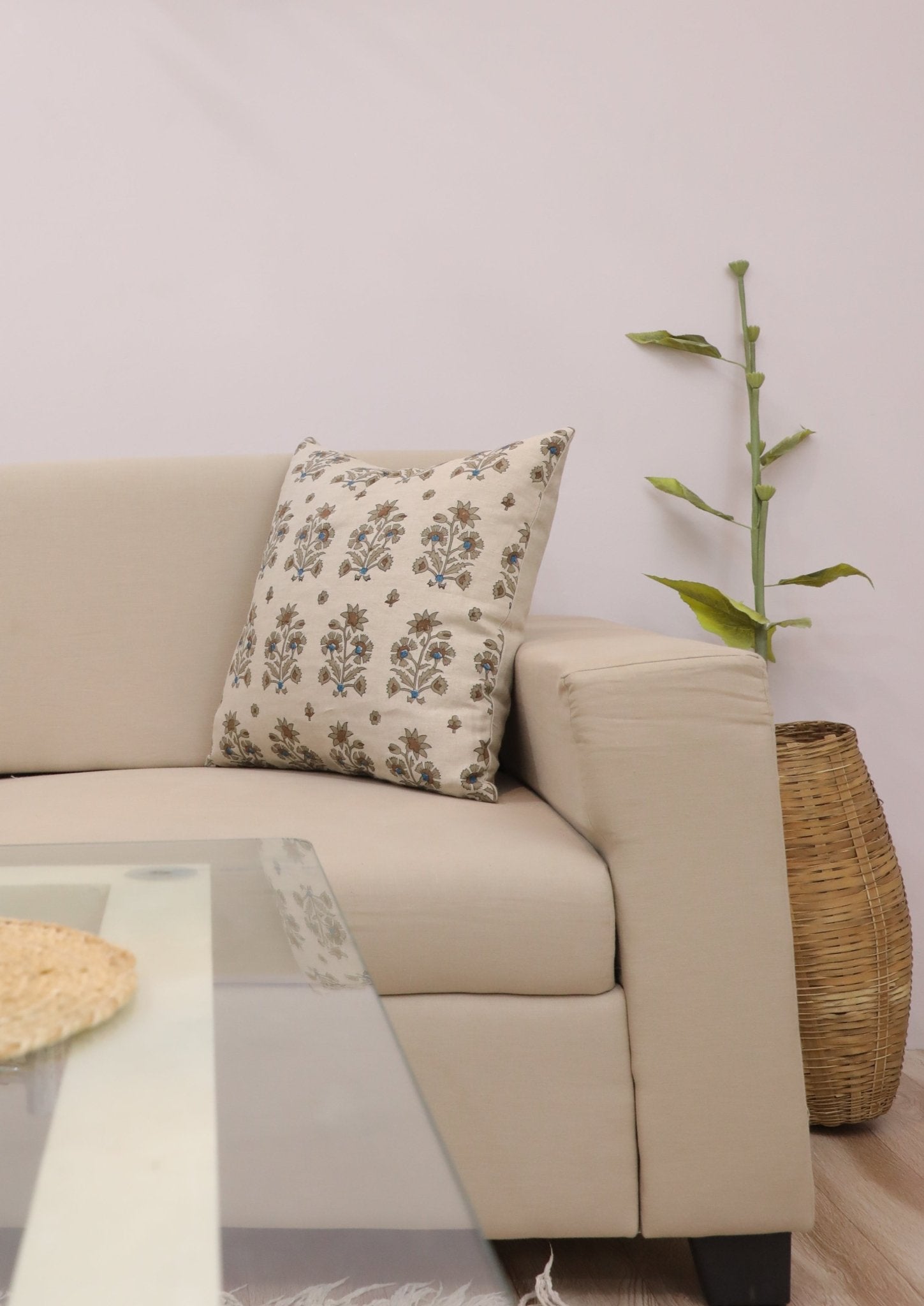 Square/Lumber block print pillow cover- Pure Linen- SADABAHAR - Fabdivine