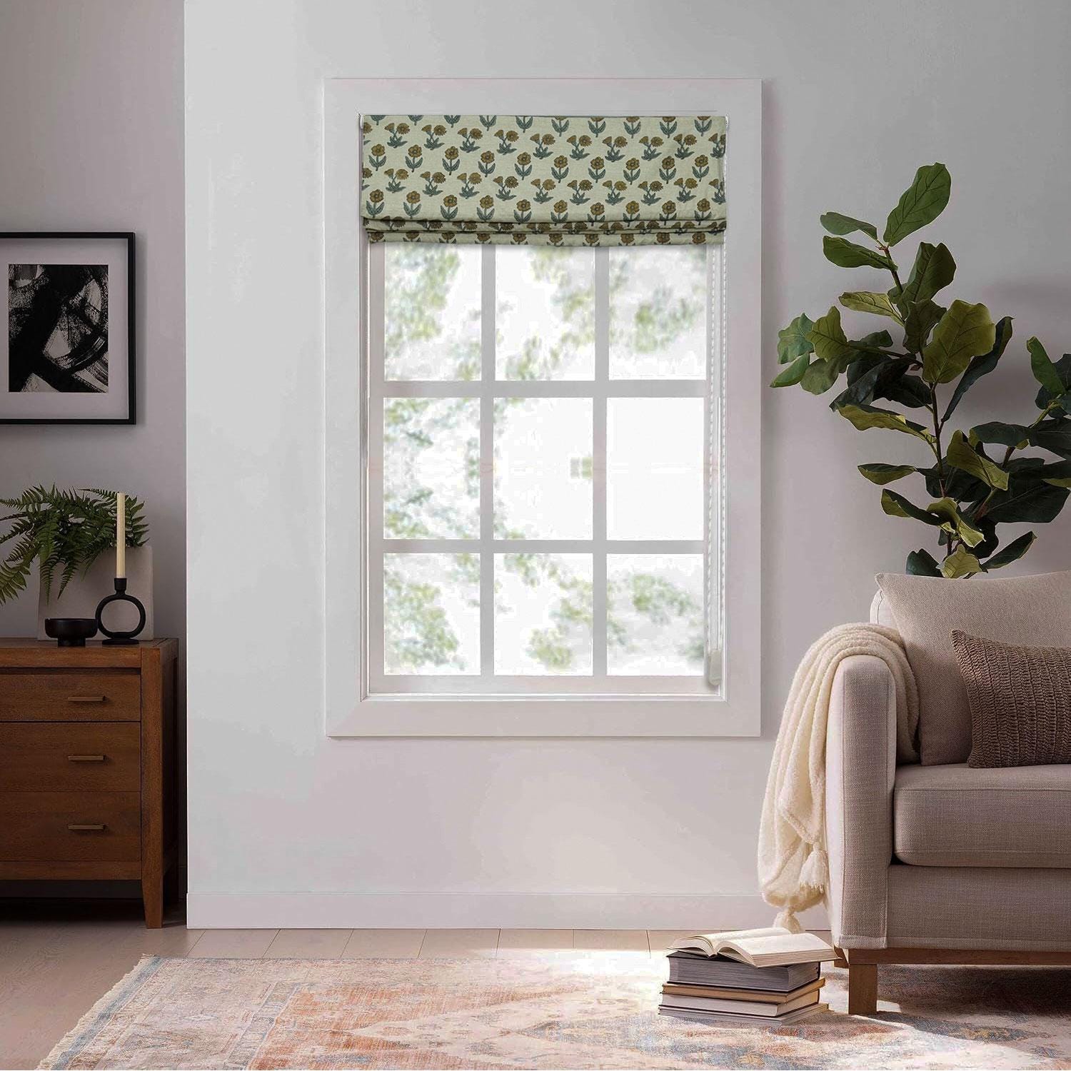 Blackout Linen Blend Roman Shade Indian Hand Block Printed Window Blind - KIRTI