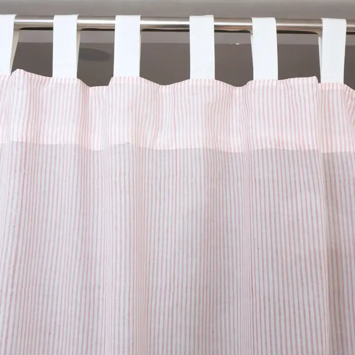 Hand Block Print Tab Top Cotton Curtains - Pink Lehriya Design 