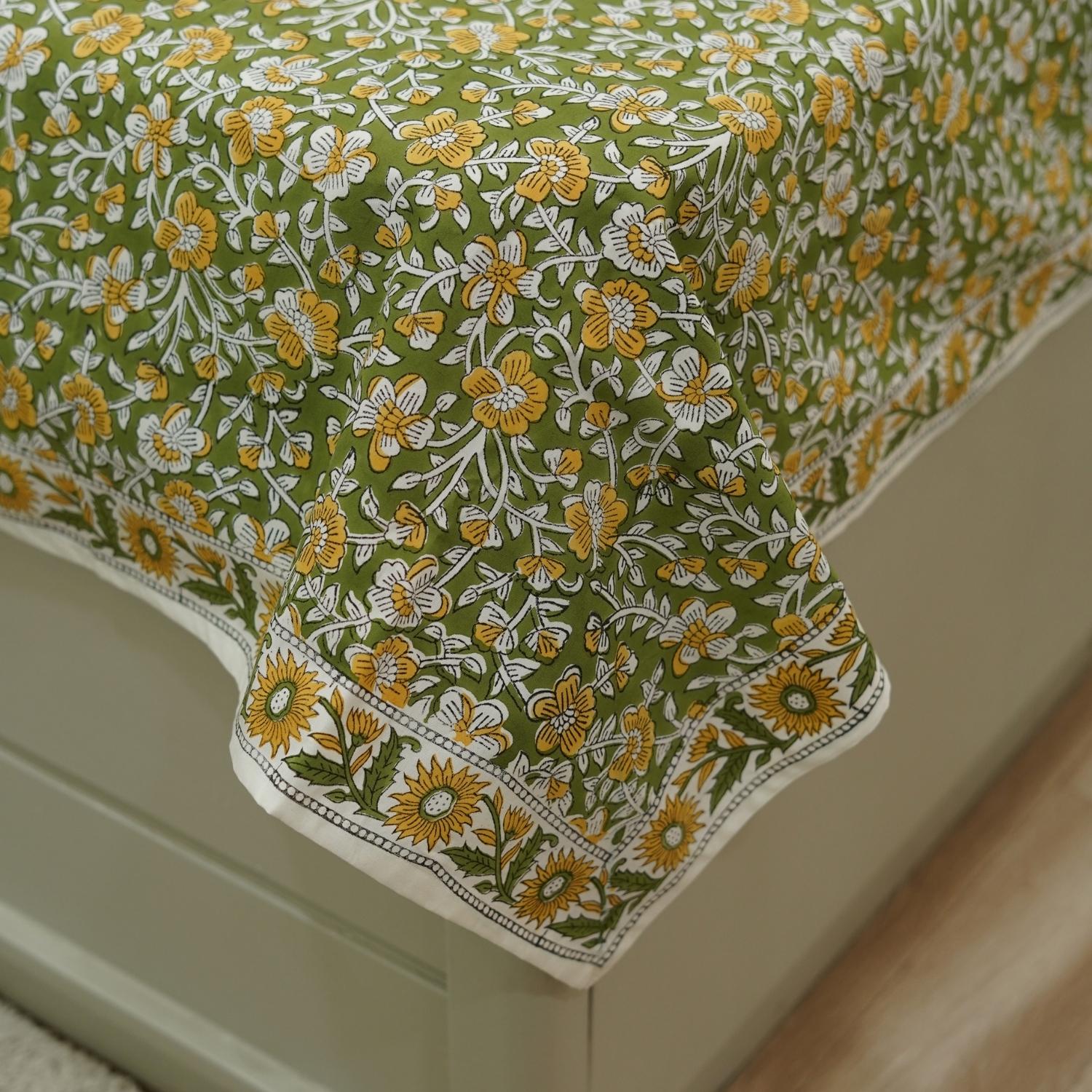 Floral bedding India, Printed cotton flat sheet, Boho chic bedding cotton, Nature printed bed linens, Soft cotton shams, Farmhouse floral bedding.