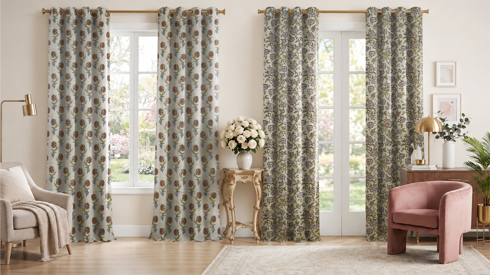 Block Printed Boho Linen & Cotton Curtain – Custom Sizes Available