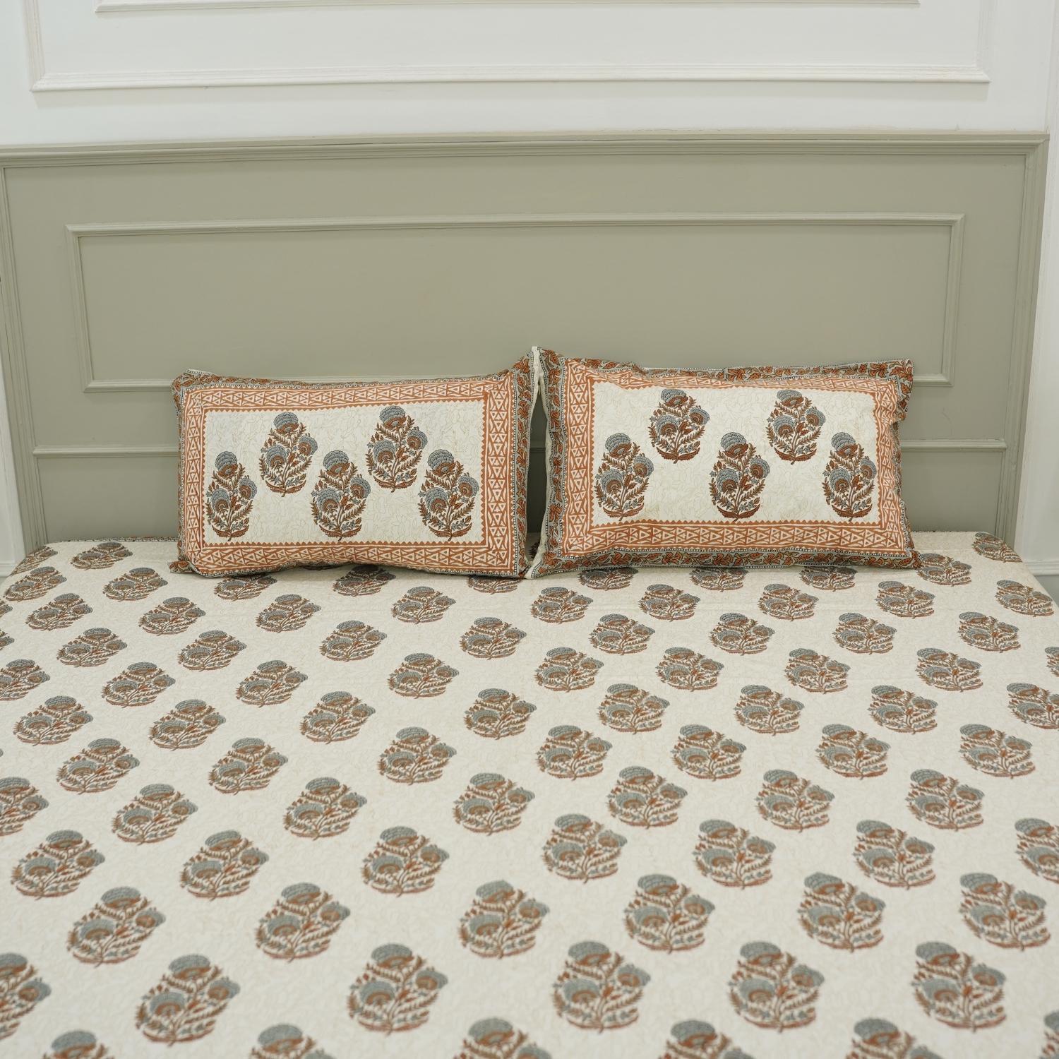 Floral block print 100% cotton bedsheet, natural bedding, decorative cotton bedspreads, colorful printed bedsheet for bedrooms, living room.