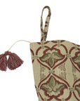Hand Block Printed Pure Linen Christmas Stocking in Wine & Gray Floral Holiday Decor with Pom Pom Tassel - Hridyavan