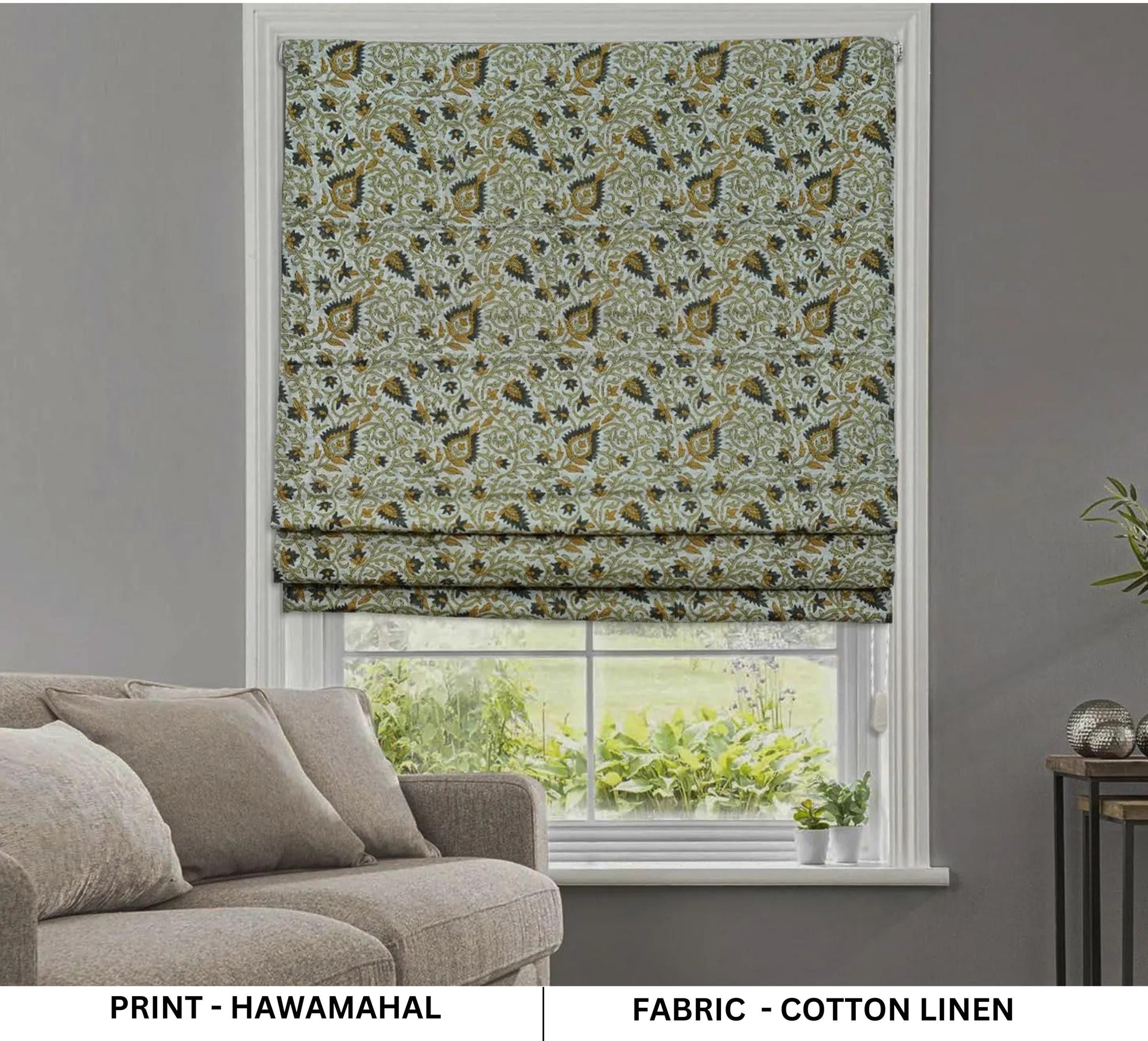 Hand Block Window Blind Printed Floral Roman Shade Handmade Blackout - HAWAMAHAL