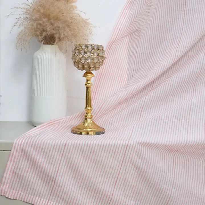 Hand Block Print Tab Top Cotton Curtains - Pink Lehriya Design 
