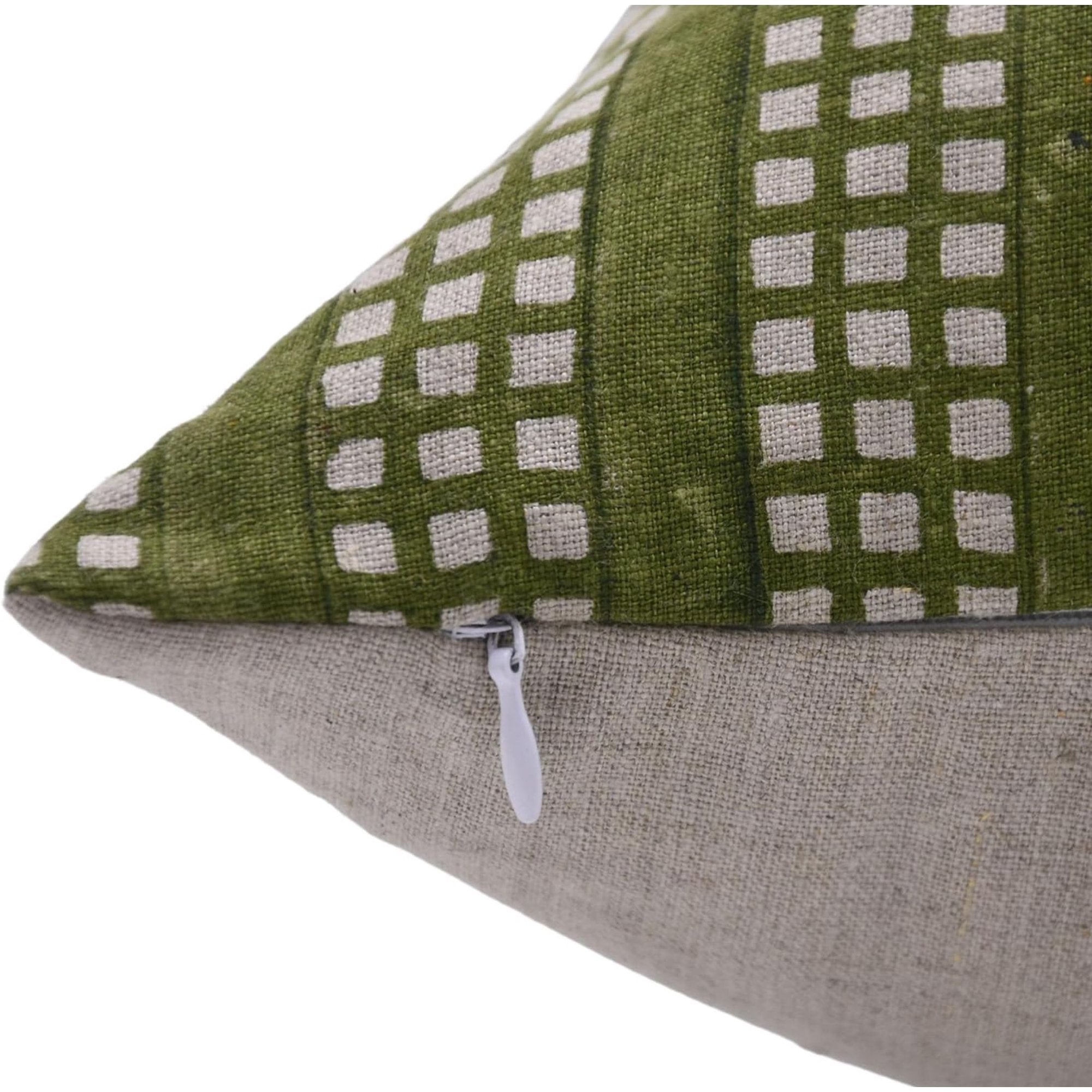 Indian Block Print Green Duck Canvas Cushion Cover - Choco Chips 