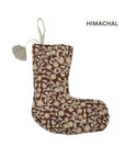 Handcrafted Block Printed Cotton Christmas Stocking in Brown Pom Pom Floral Farmhouse Holiday Decor – HIMACHAL
