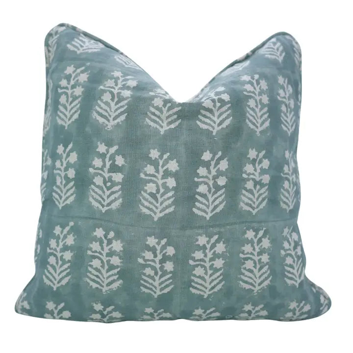 Block Print Linen Cushion Cover - Dusty Teal Inderdhanush