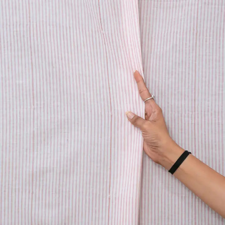 Hand Block Print Tab Top Cotton Curtains - Pink Lehriya Design 
