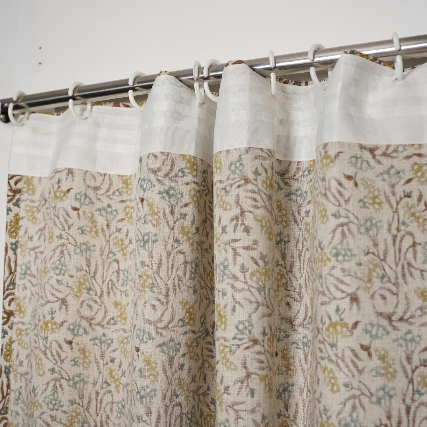 DECORATIVE FLORAL BLOCK PRINTED VISCOSE COLORED LINEN CURTAIN AND BLACKOUT WINDOW PANELS - THRONY STEMS