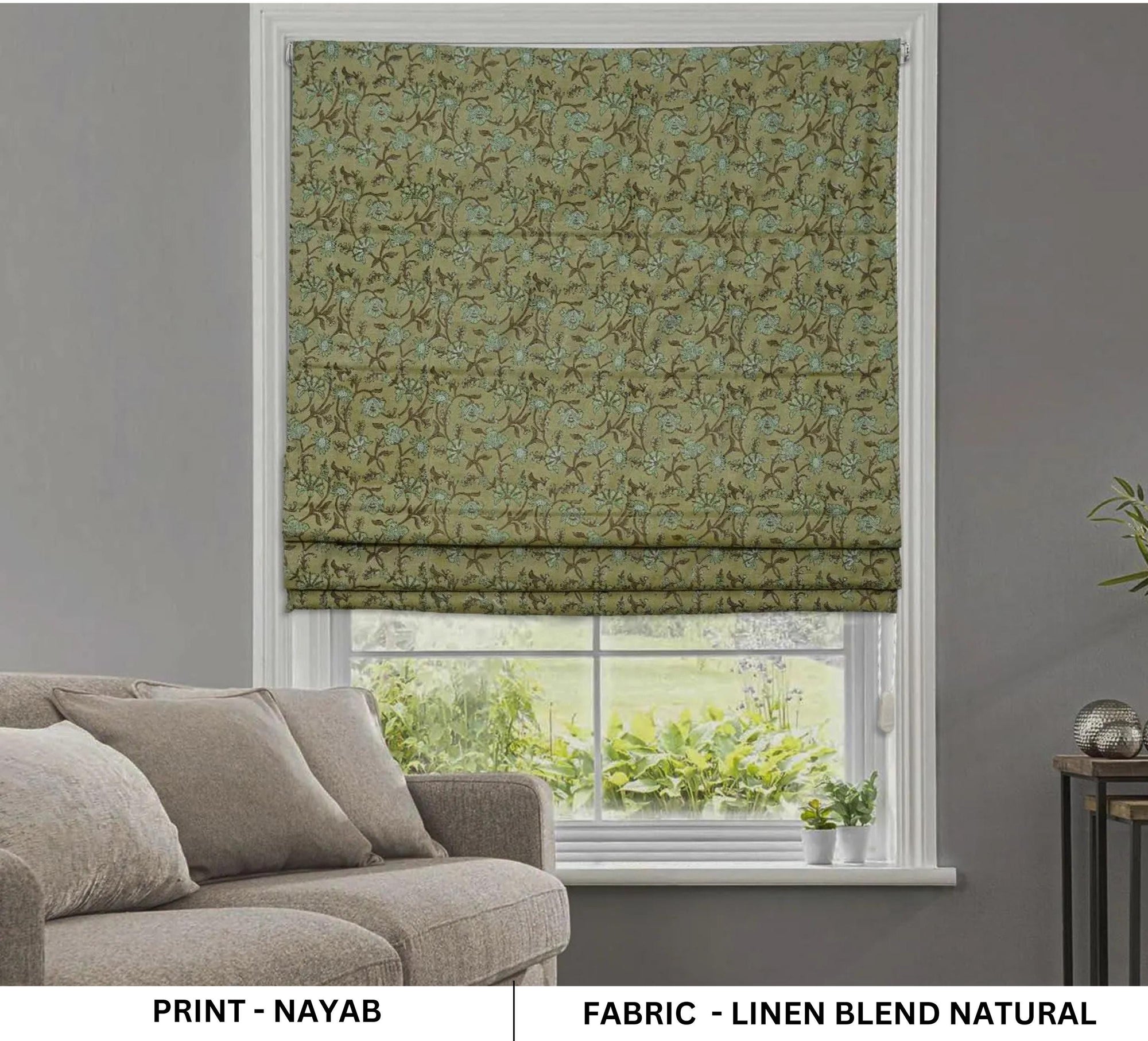 Blackout Linen Roman Shade Hand Block Printed Farmhouse Window Valance - NAYAB