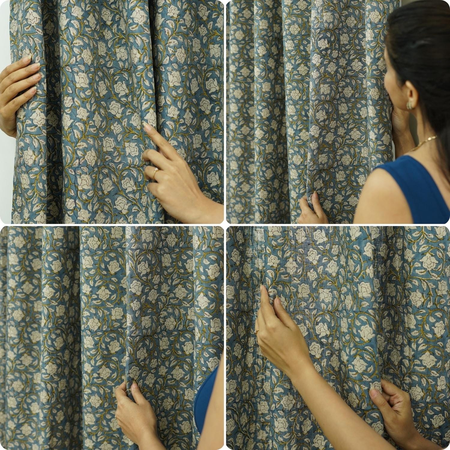 Block Print Pure Linen Blackout Curtains - Indian Print Window Panels for Elegant Home Decor - Amritvela