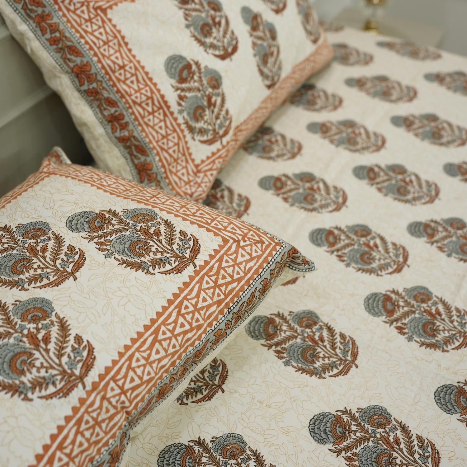 Floral bedsheets India, Artistic boho bedding,  Flat sheet with block prints, Indian boho bedding, Sustainable cotton bedspread, Farmhouse floral bedding, Floral handmade bedcover.