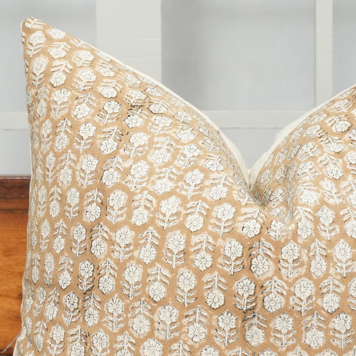 Tulsi Buti Block Print Cushion Cover Chocolate Brown Linen | Indian Handcrafted