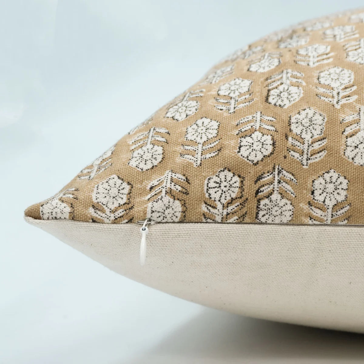 Tulsi Buti Block Print Cushion Cover Chocolate Brown Linen | Indian Handcrafted