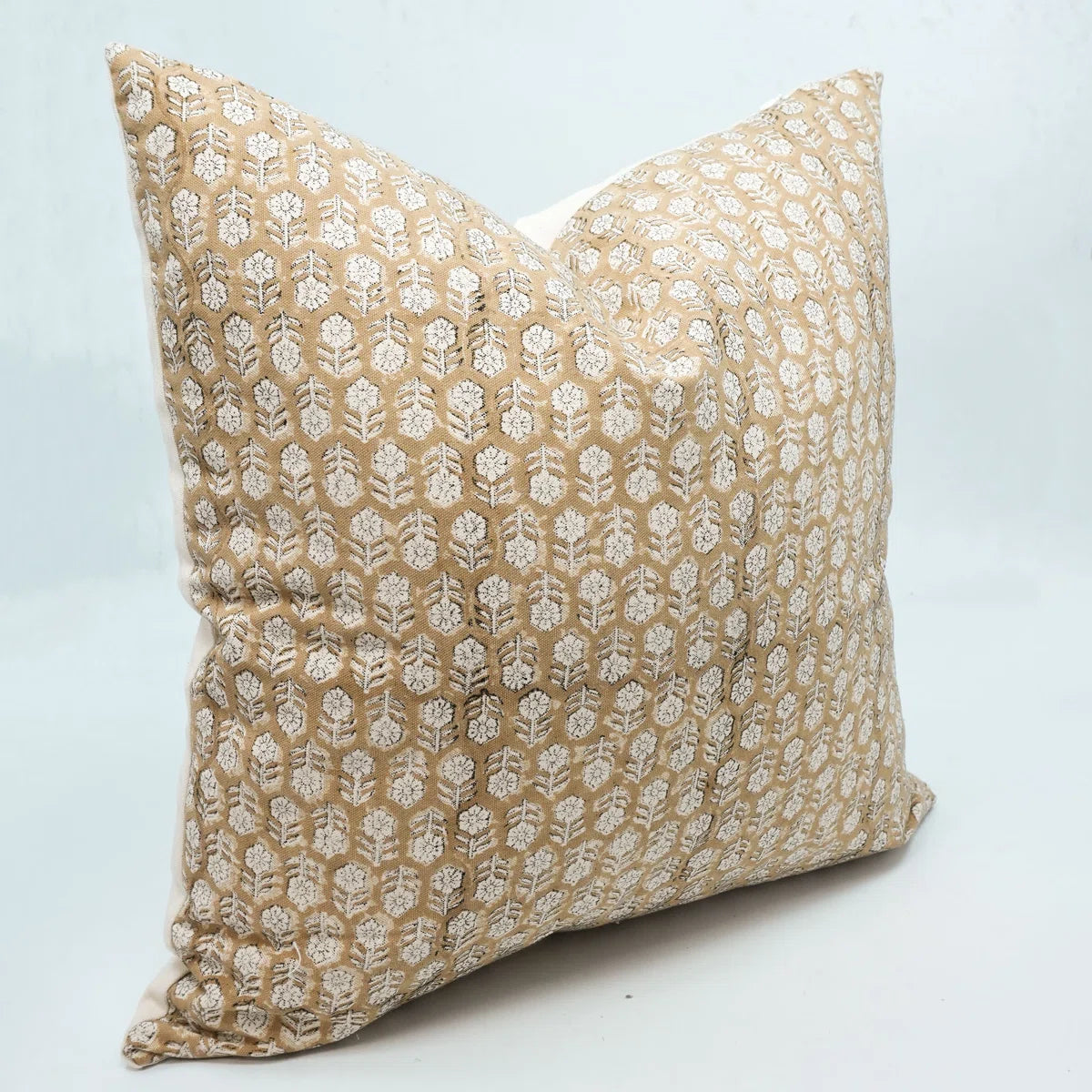 Tulsi Buti Block Print Cushion Cover Chocolate Brown Linen | Indian Handcrafted
