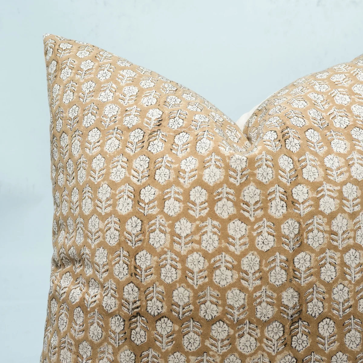 Tulsi Buti Block Print Cushion Cover Chocolate Brown Linen | Indian Handcrafted