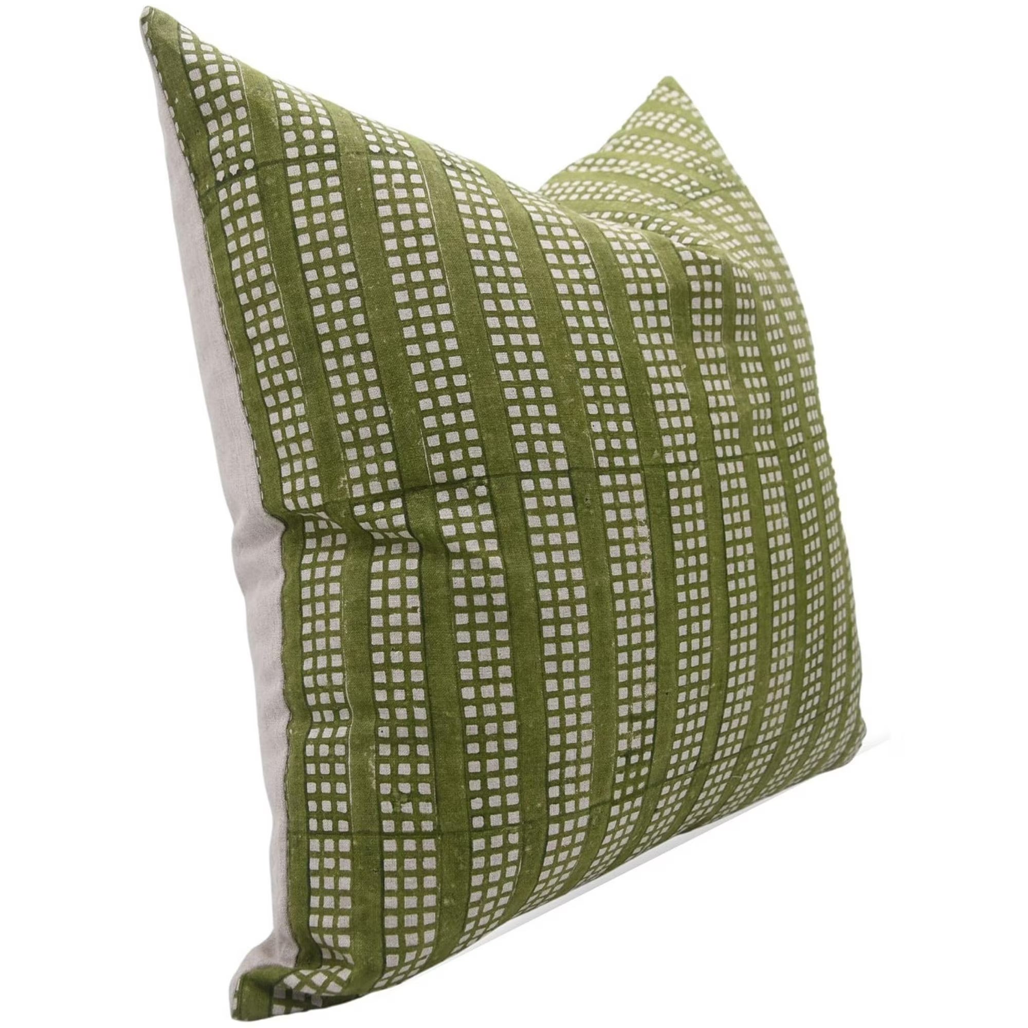 Indian Block Print Green Duck Canvas Cushion Cover - Choco Chips 