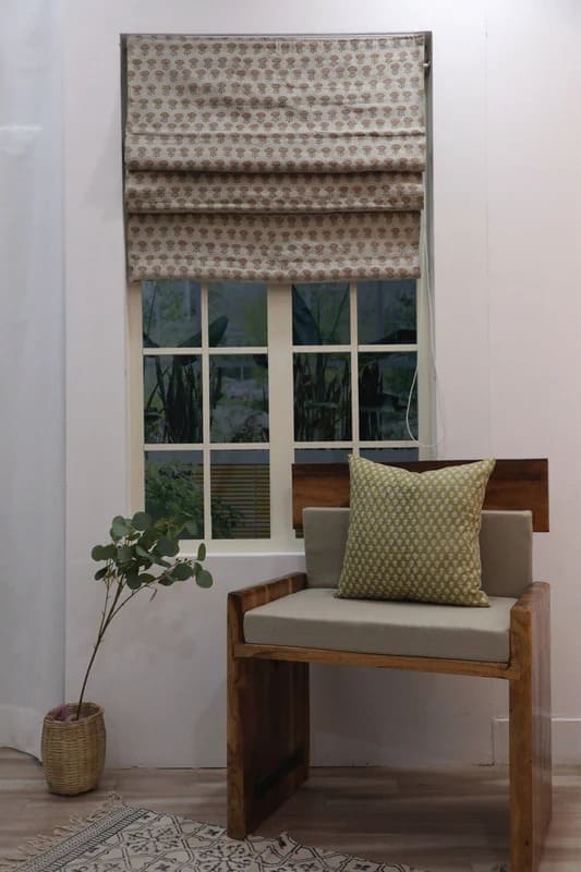 Block printed Roman shade artistic living room decor window cover