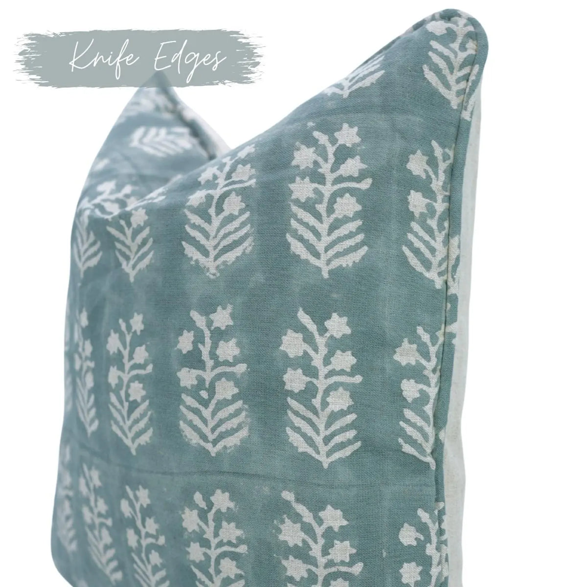 Block Print Linen Cushion Cover - Dusty Teal Inderdhanush