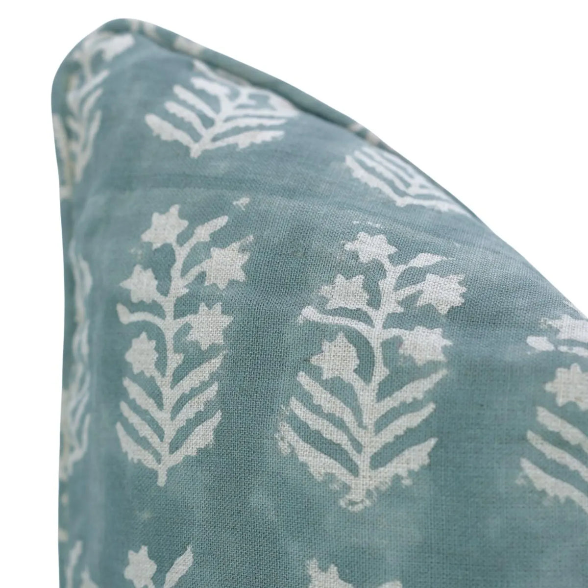 Block Print Linen Cushion Cover - Dusty Teal Inderdhanush