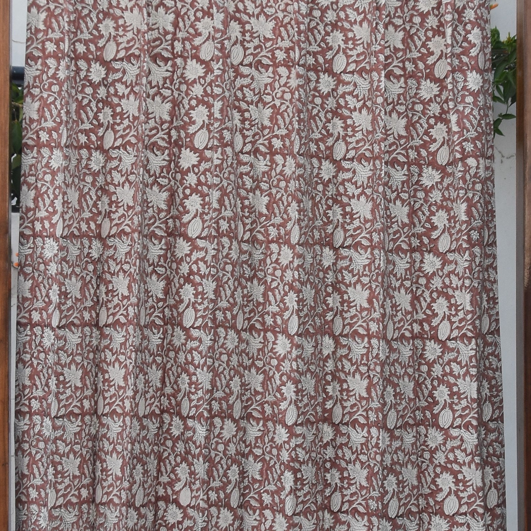Hand-Blocked Linen Curtains White Cotton Blackout Panels Indian Home Décor - MANIKARNIKA