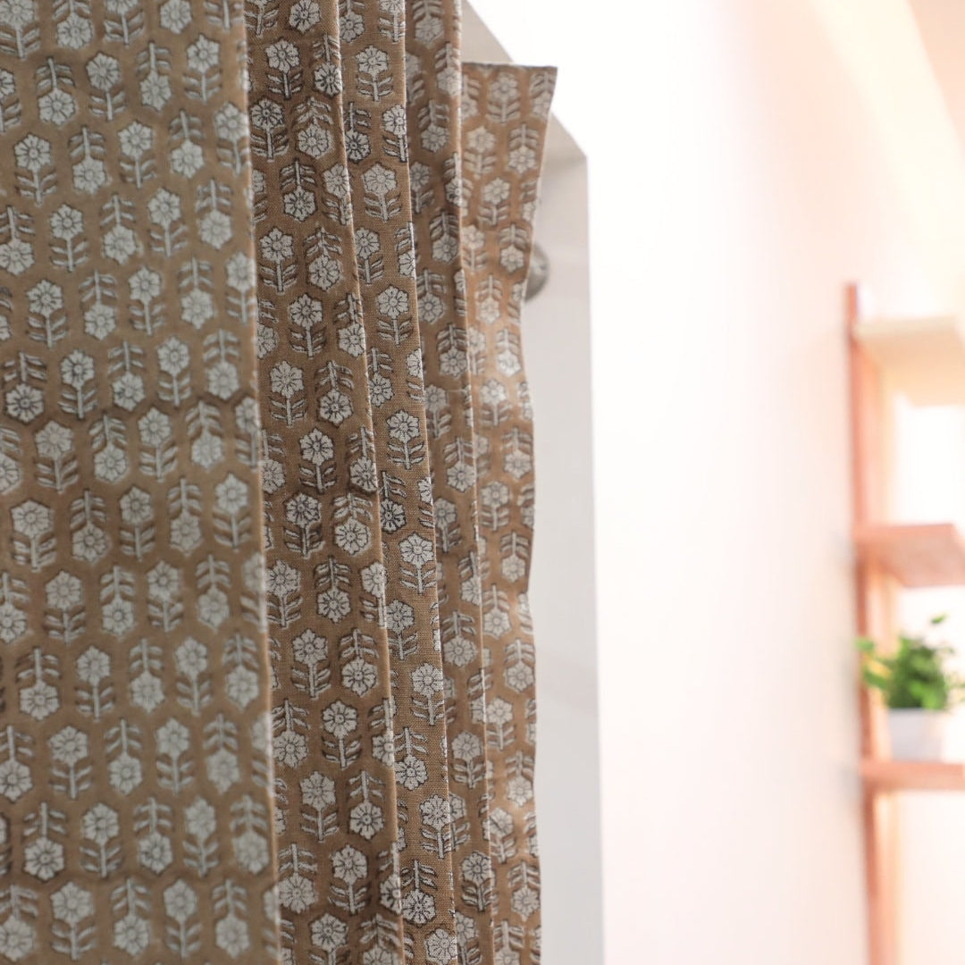 Linen  Block Print Curtains, Minimalist Curtains and shades, Indian block Print fabric, window treatments - TULSI BUTI