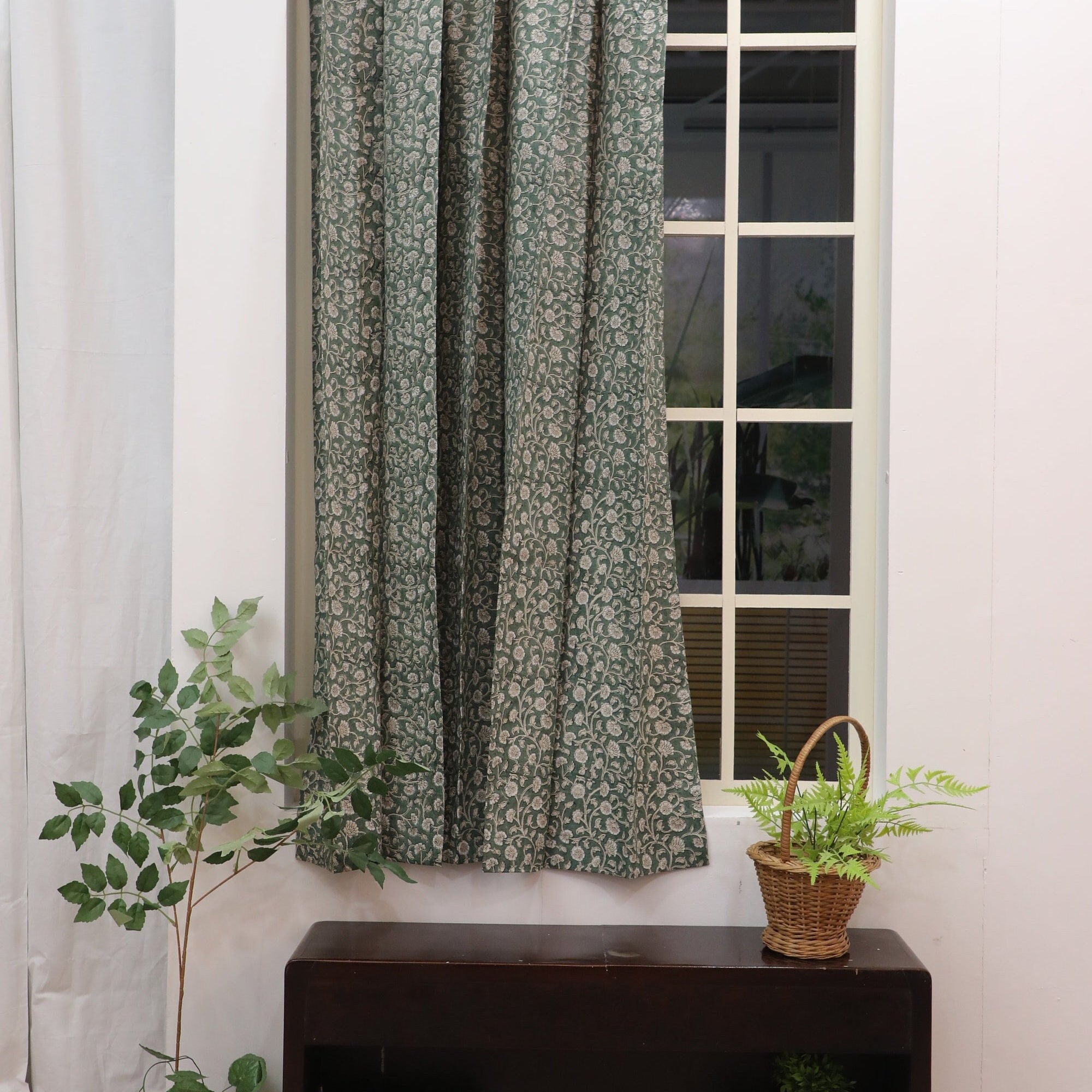 Plated Curtains, Block Print Window Floral Curtains, Fabric for Valance and treatments, Curtains Panel - HIMACHAL