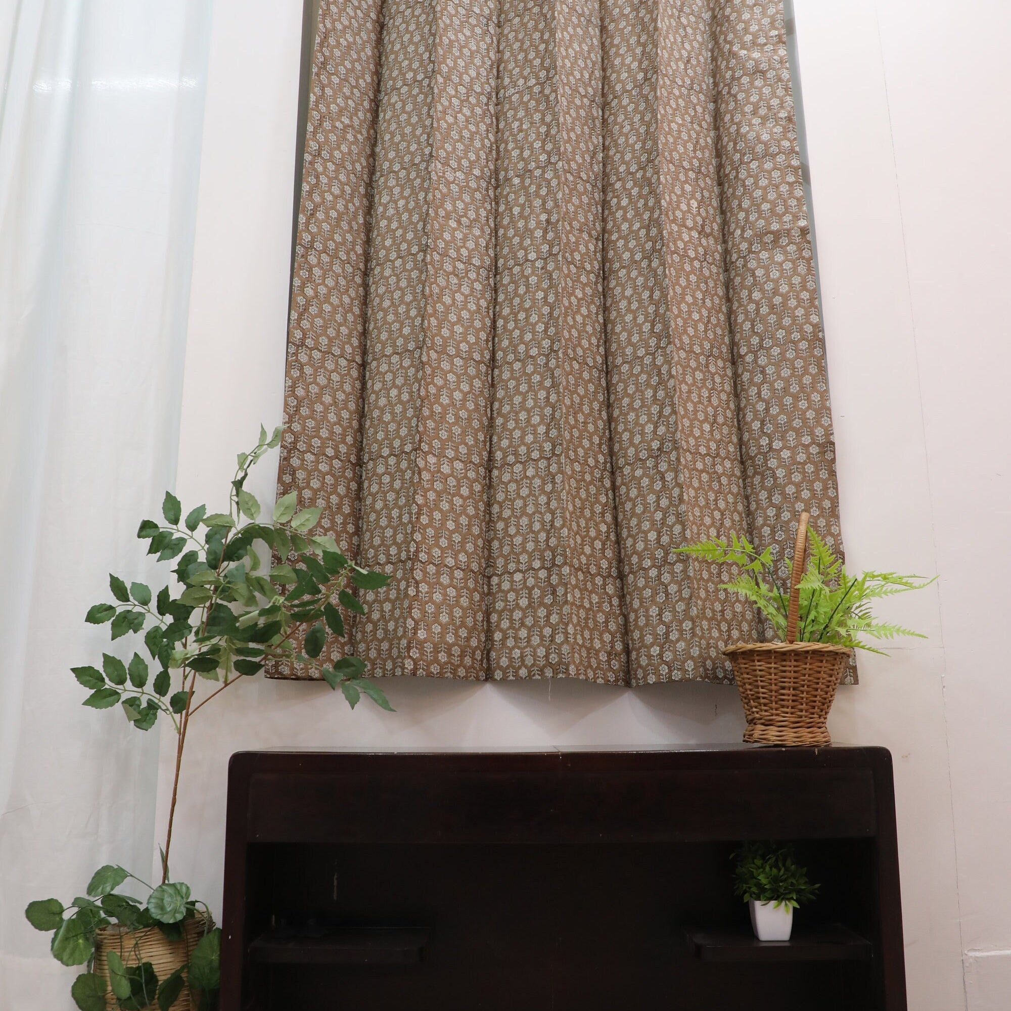 Hand Block Printed Linen Curtain, Door Curtain, Floral Fabric for Window Treatment, Blackout Curtain - TARANGNI