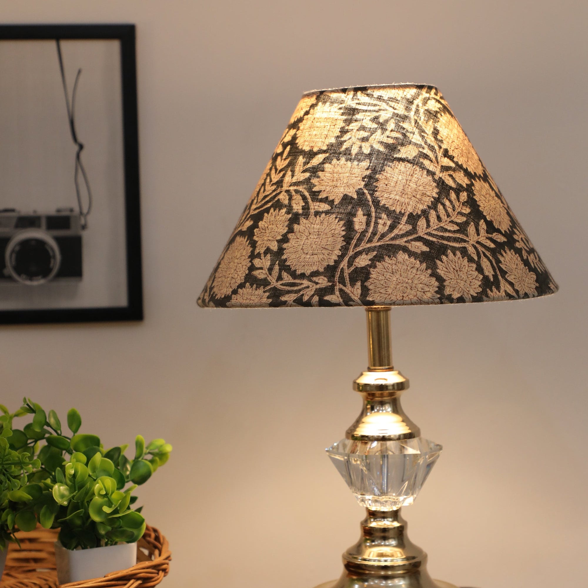 Lamp shades, block printed linen fabric, set of 2, lampshade for floor light cone barrel handcraft lamp - Rajat