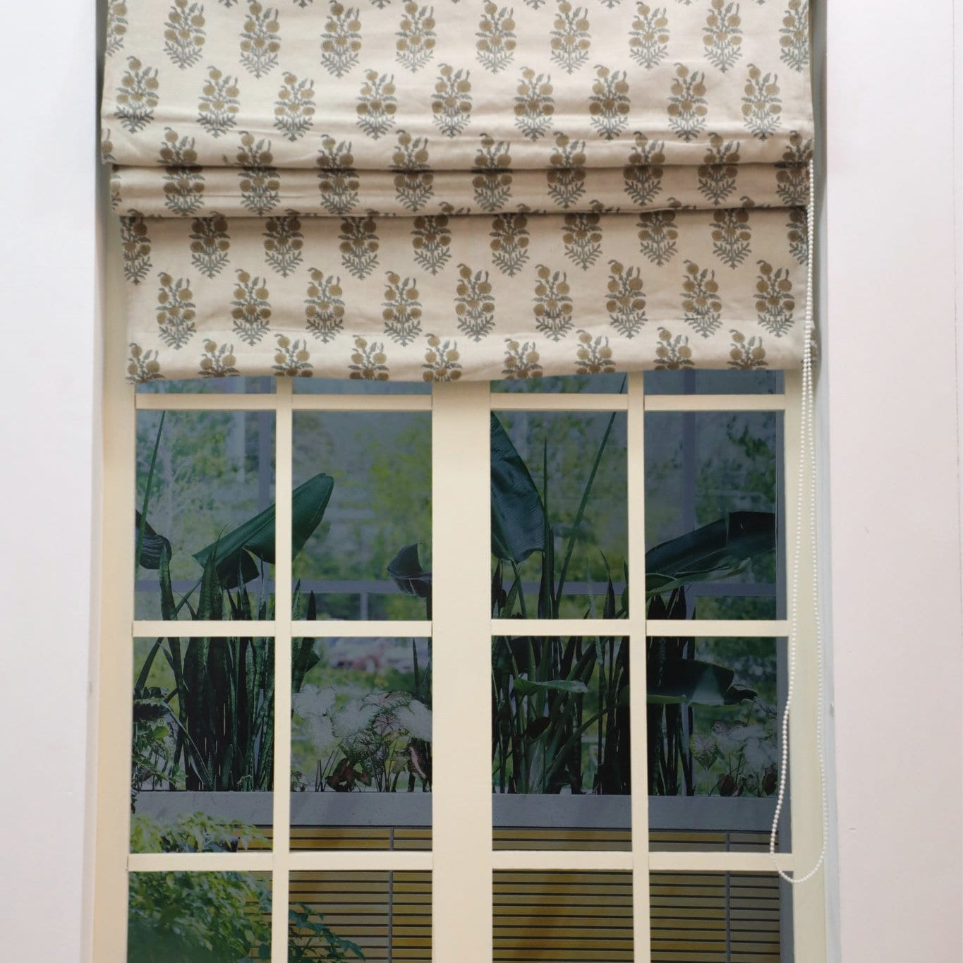 Window block print curtains, Roman shade, Floral window valance, Natural linen fabric, Handmade art - HJARA